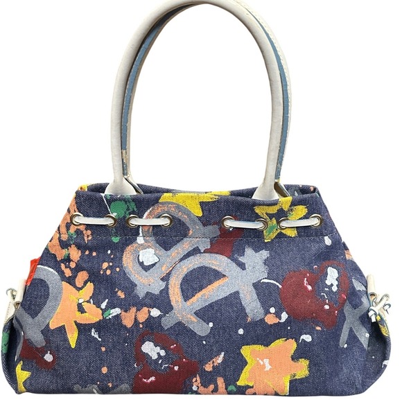 Dooney & Bourke Vintage Y2K Graffiti Paint Splatter Denim Shoulder Bag USA - Picture 3 of 5